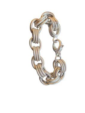 Milor Italy Bronze Silver Toned Triple Link Textured Chain Bracelet CHUNKY